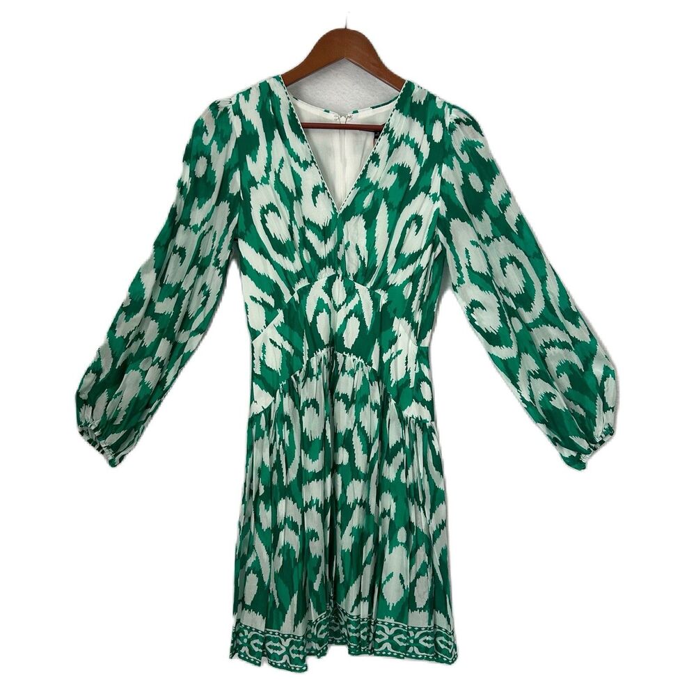 Alex Marie Dress Women 4 Green White Abstract Print Lined Party Cottage Boho NWT